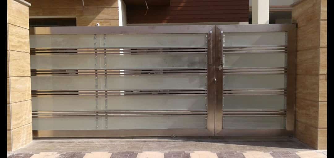 Brushed steel gate