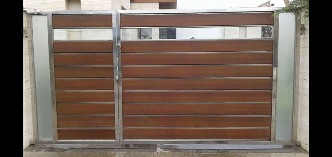 Wood panel steel gate